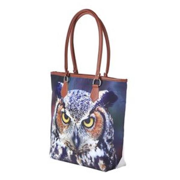 NWOT Navy Realistic Owl Print Pattern Tote Bag with Handle Drop - Picture 7 of 7